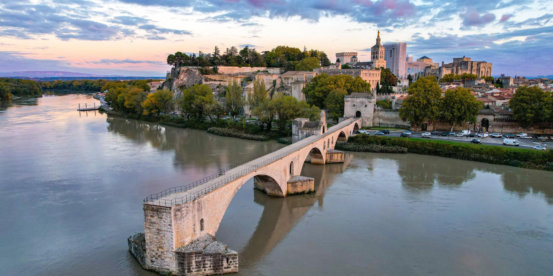 The Palais des Papes and Pont d'Avignon beside the Rhône