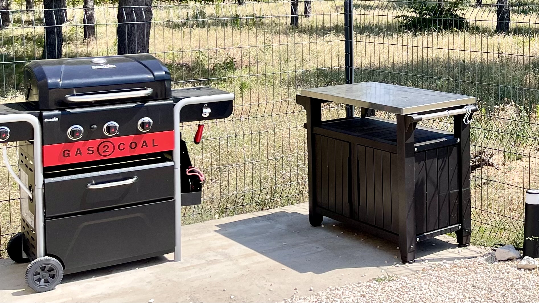 The gas barbecue in the outdoor kitchen