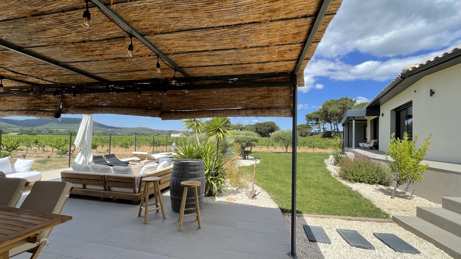 The shaded terrace and summer kitchen